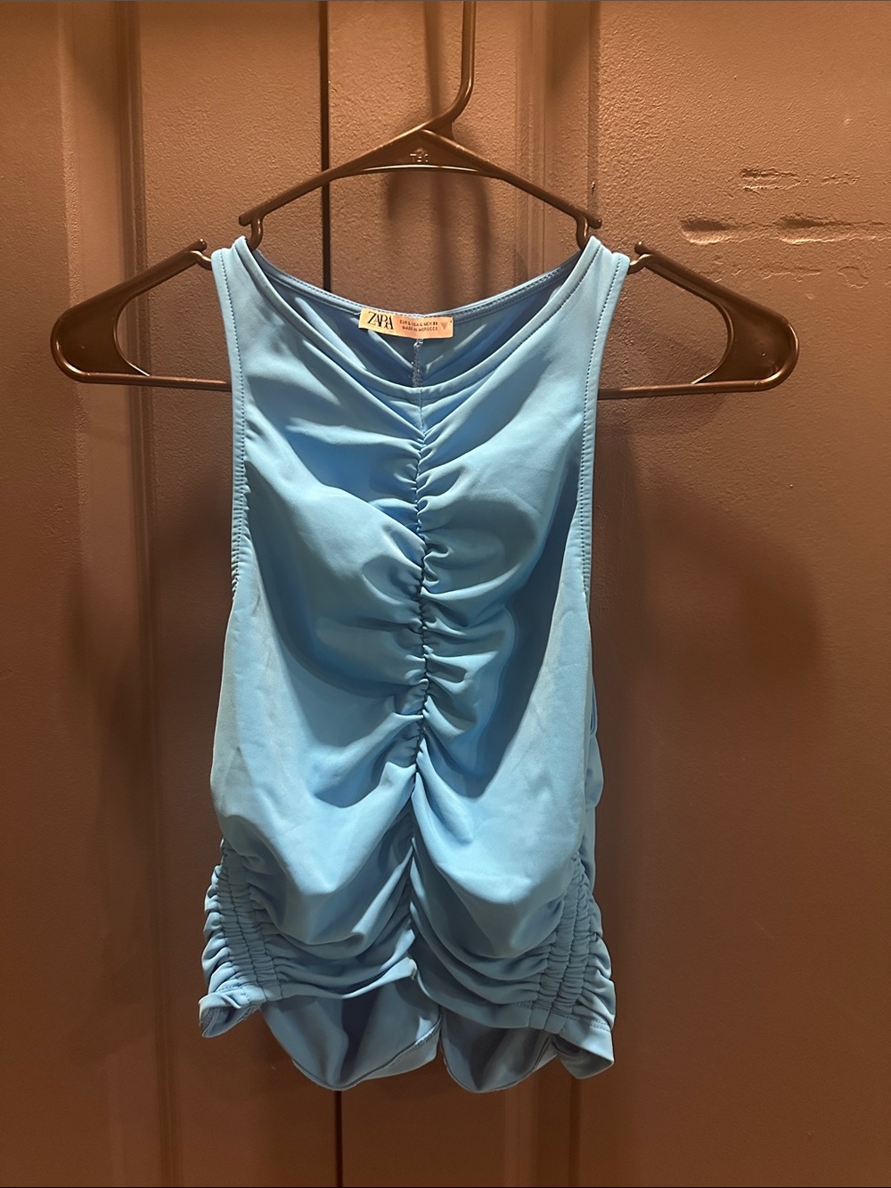 Zara Light Blue Ruched Tank Top